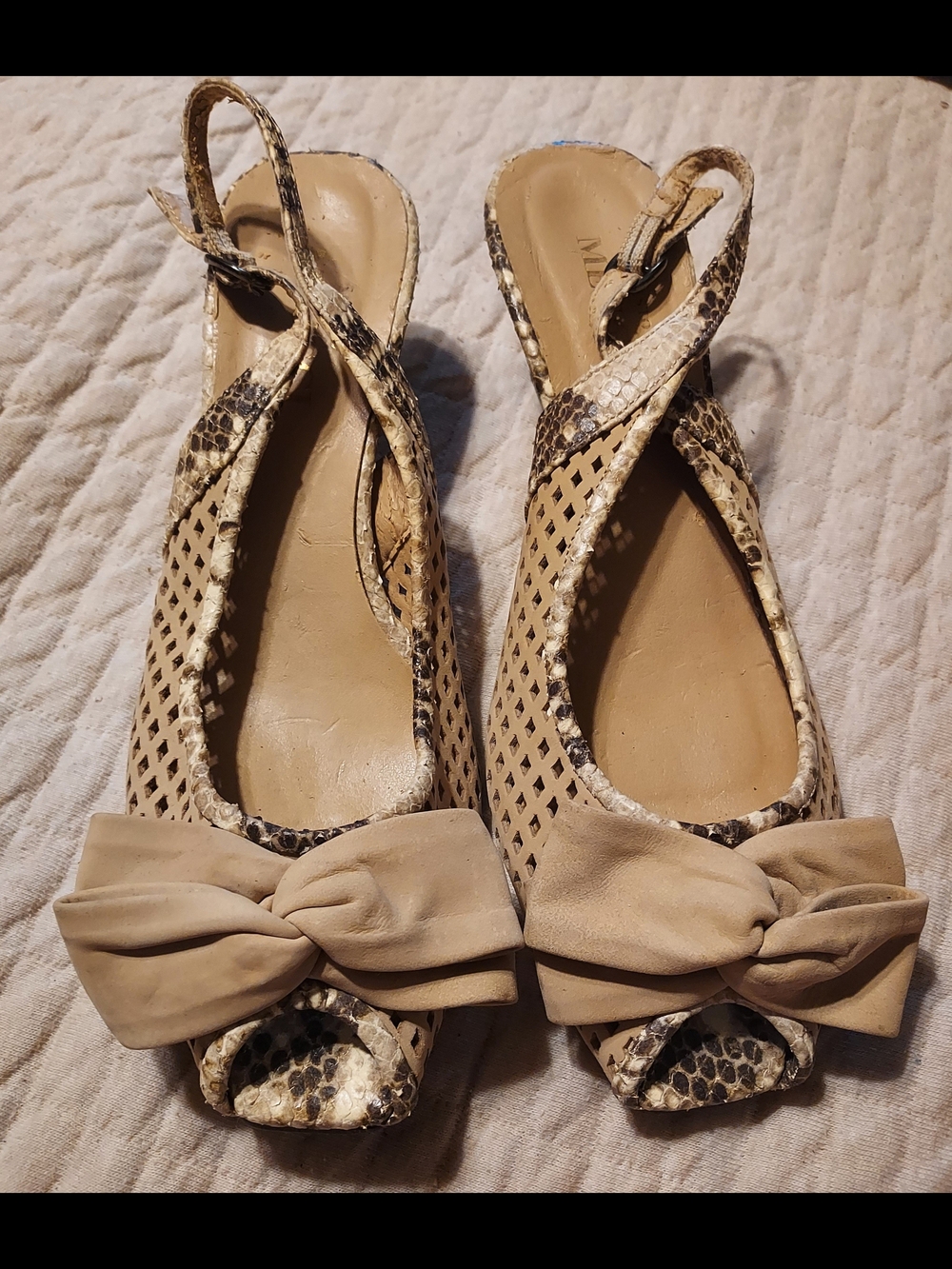 Sesto Meucci Leather Peep Toe Bow Slingback Wedge 6.5 Read Description/Flawed